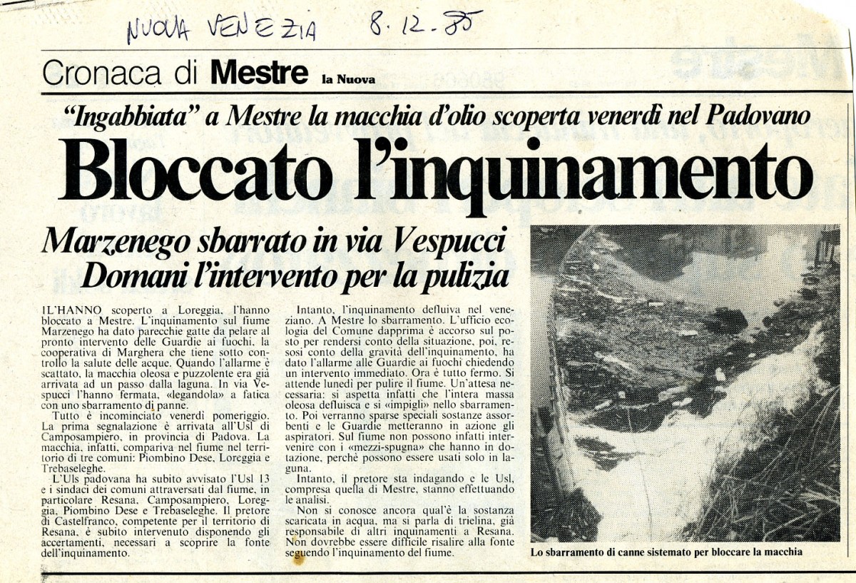 Ancora La Nuova Venezia sulla macchia d’olio nel centro di Mestre (1985)